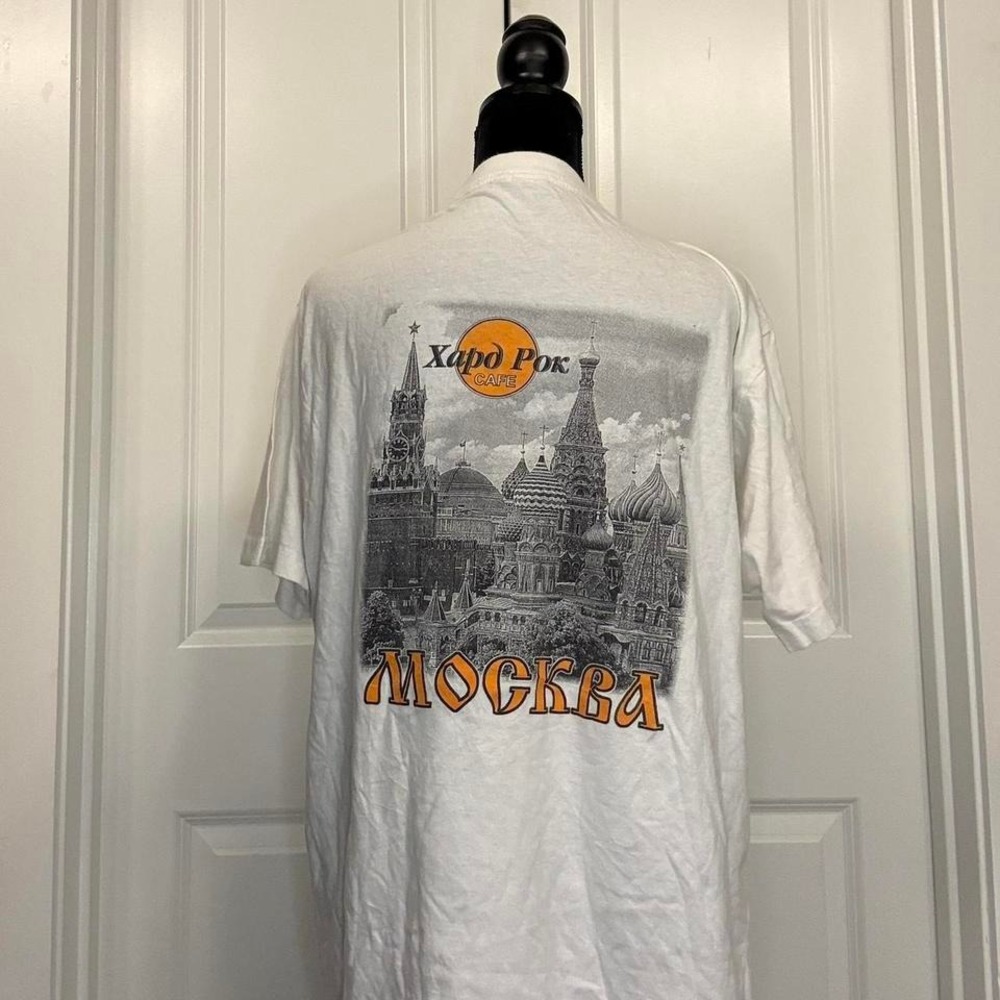 Vintage Moscow Cafe‎ Graphic Tee Cyrillic Travel Shirt Double Sided Large - Picture 5 of 6